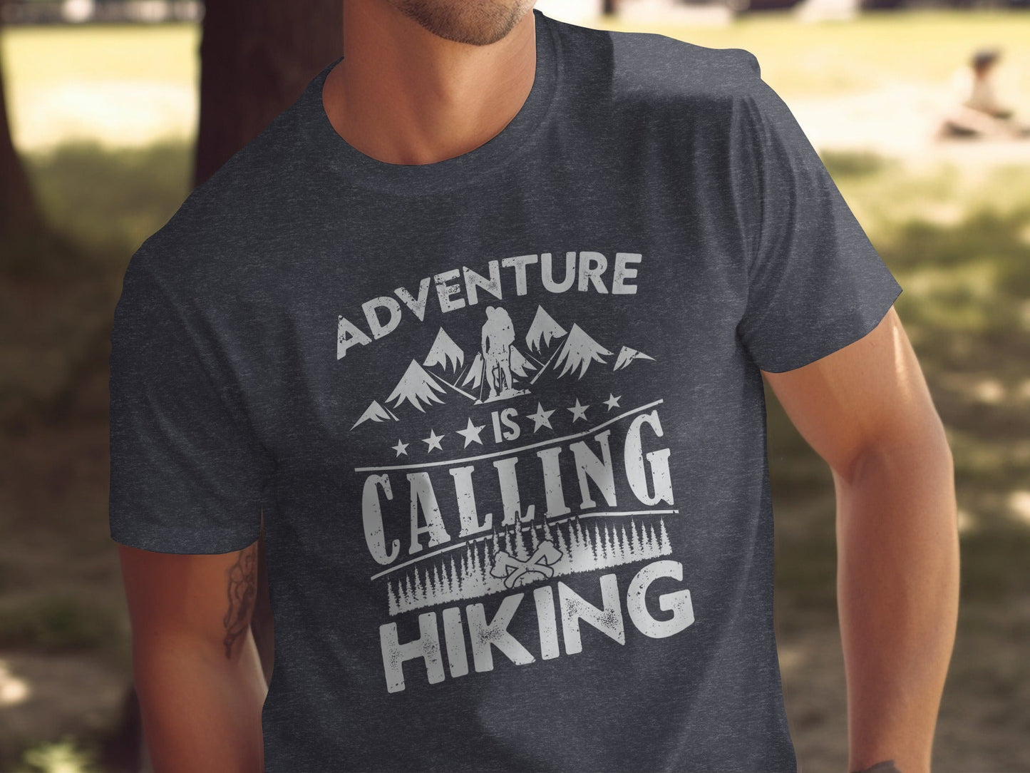 Adventure Is Calling Hiking Graphic Design T-Shirt