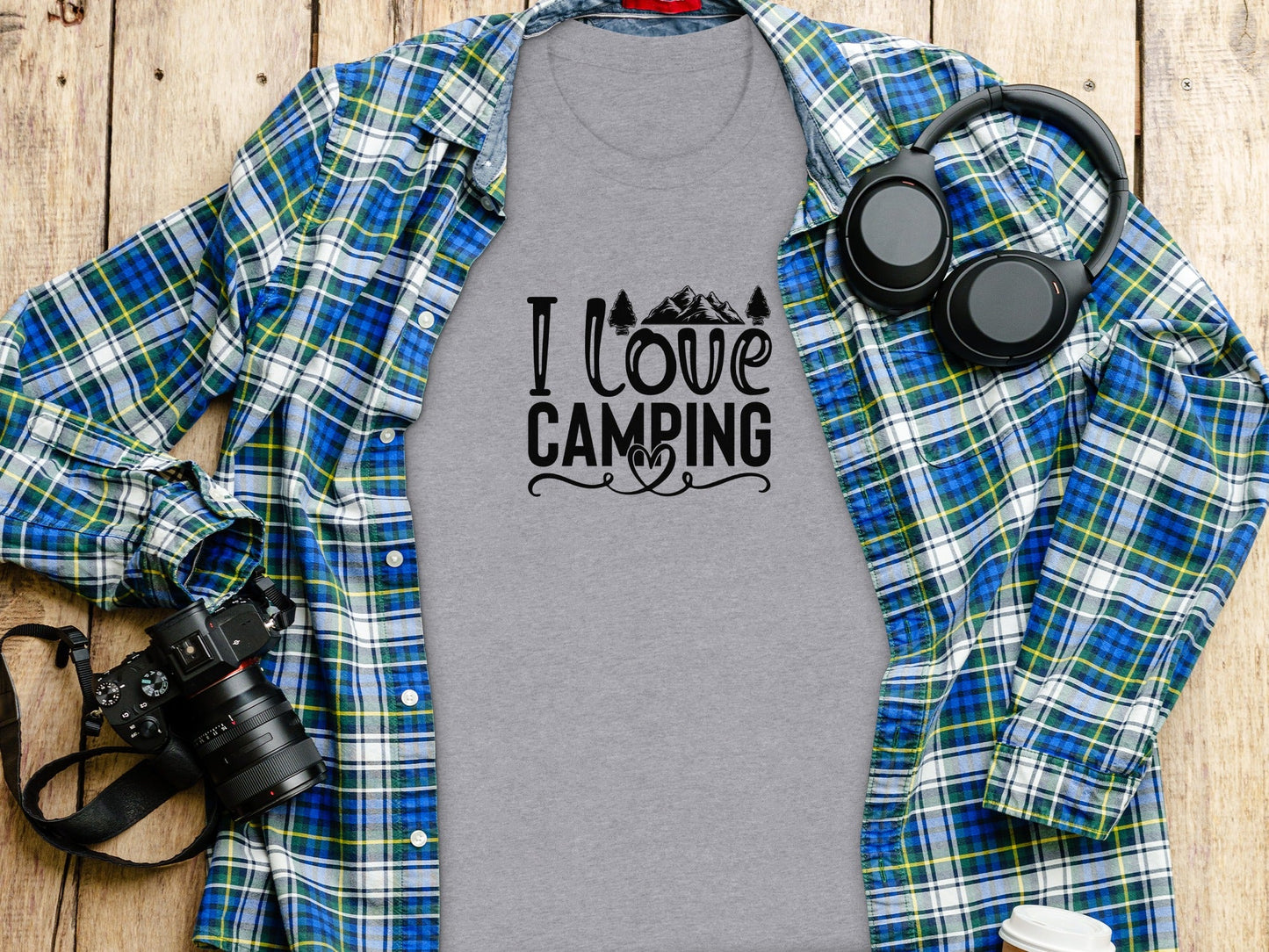 I Love Camping With Heart Graphic Novelty Camping T-Shirt