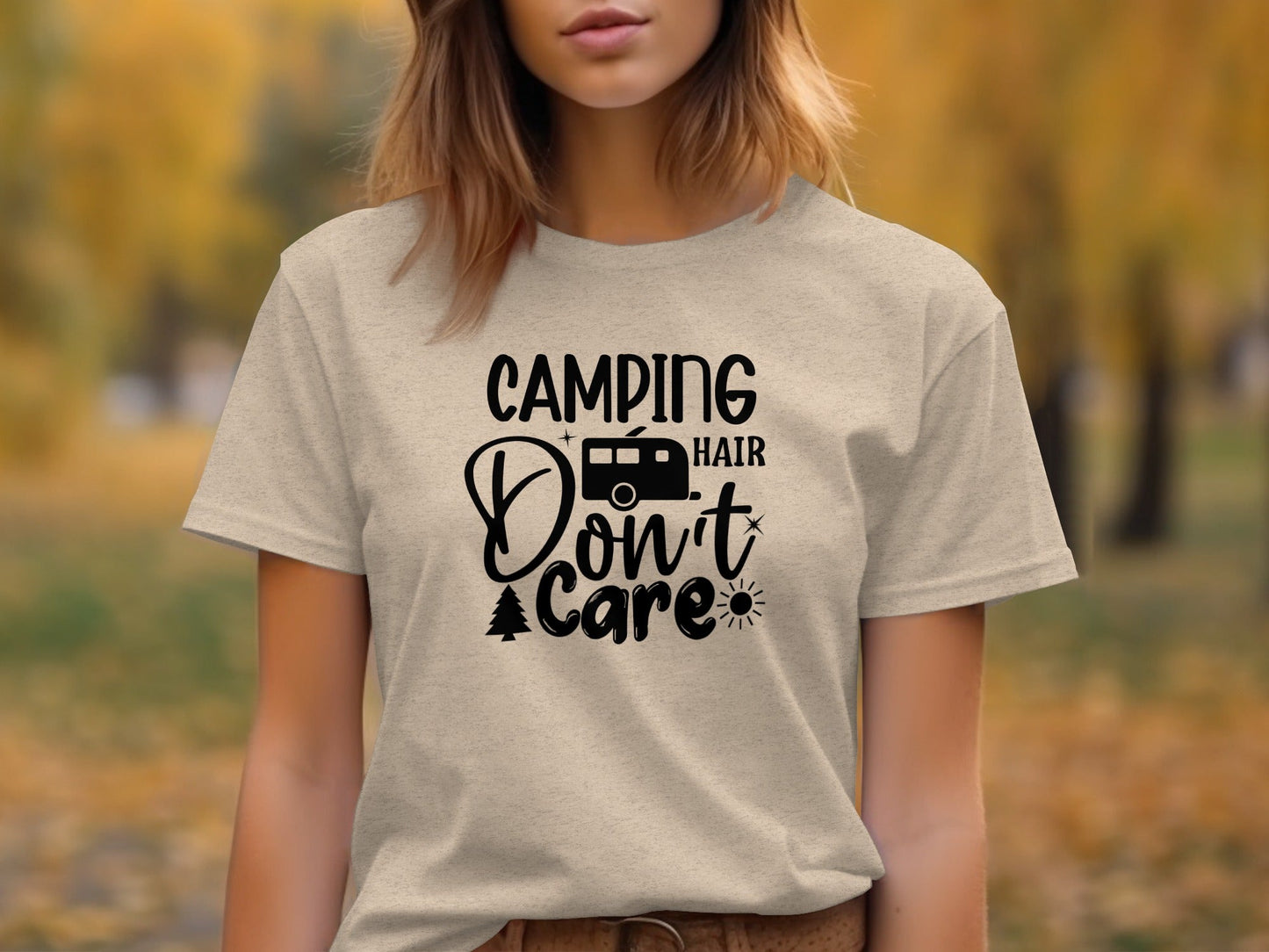 Camping Hair Dont Care Graphic Design Vacation T-Shirt