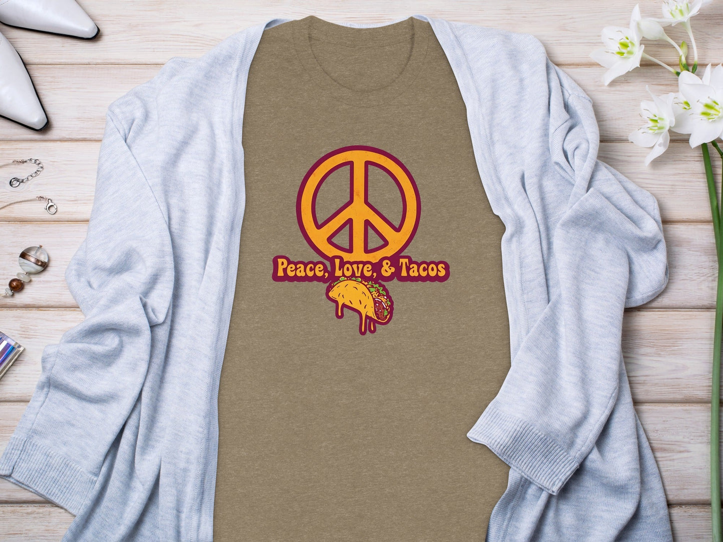 Peace Love Tacos Illustration for Taco Enthusiasts T-Shirt