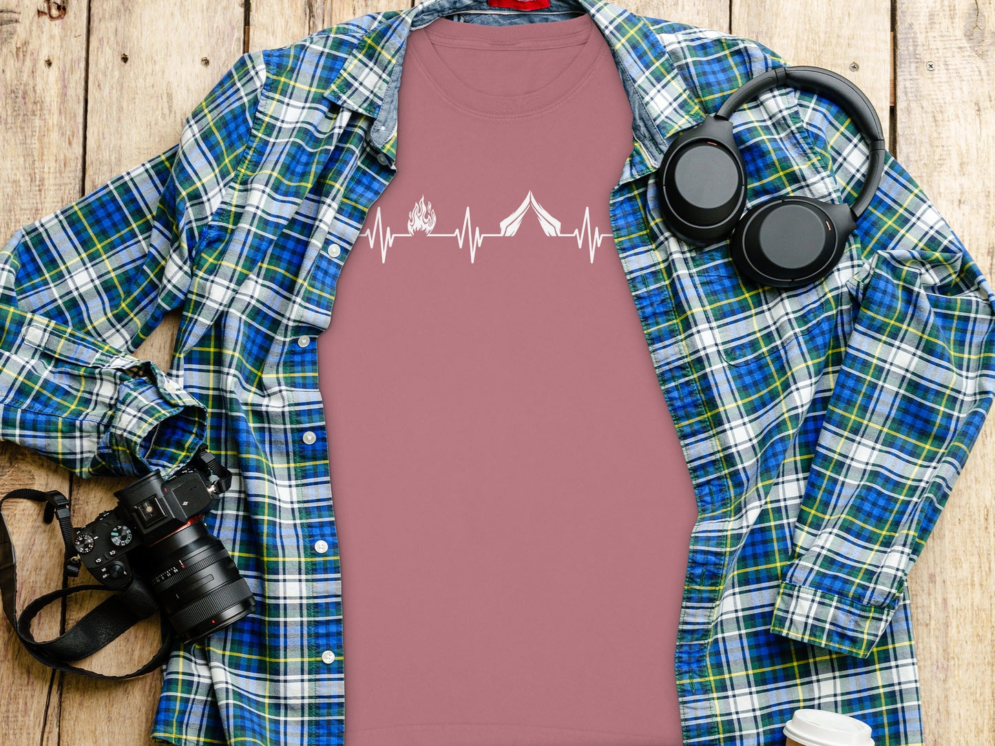 Camping Fire Tent Heartbeat Outdoor Adventure Long Sleeve T-Shirt