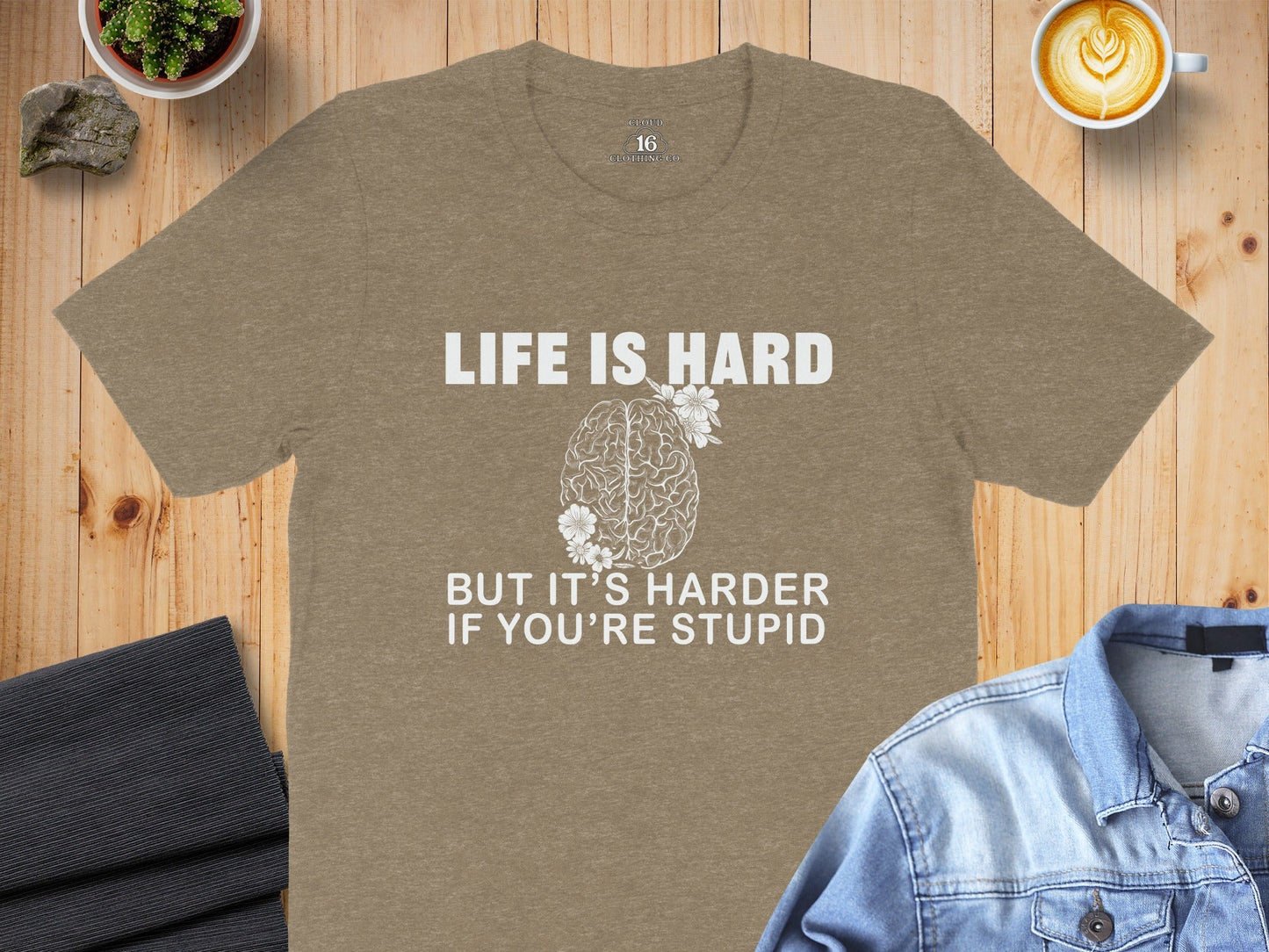 Life is Hard Brain With Flowers Graphic Novelty T-Shirt