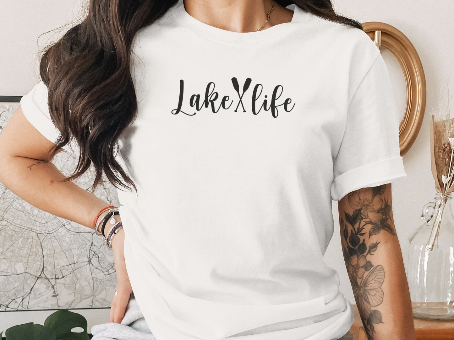 Lake With Crossed Paddles Graphic Design Lake Life T-Shirt