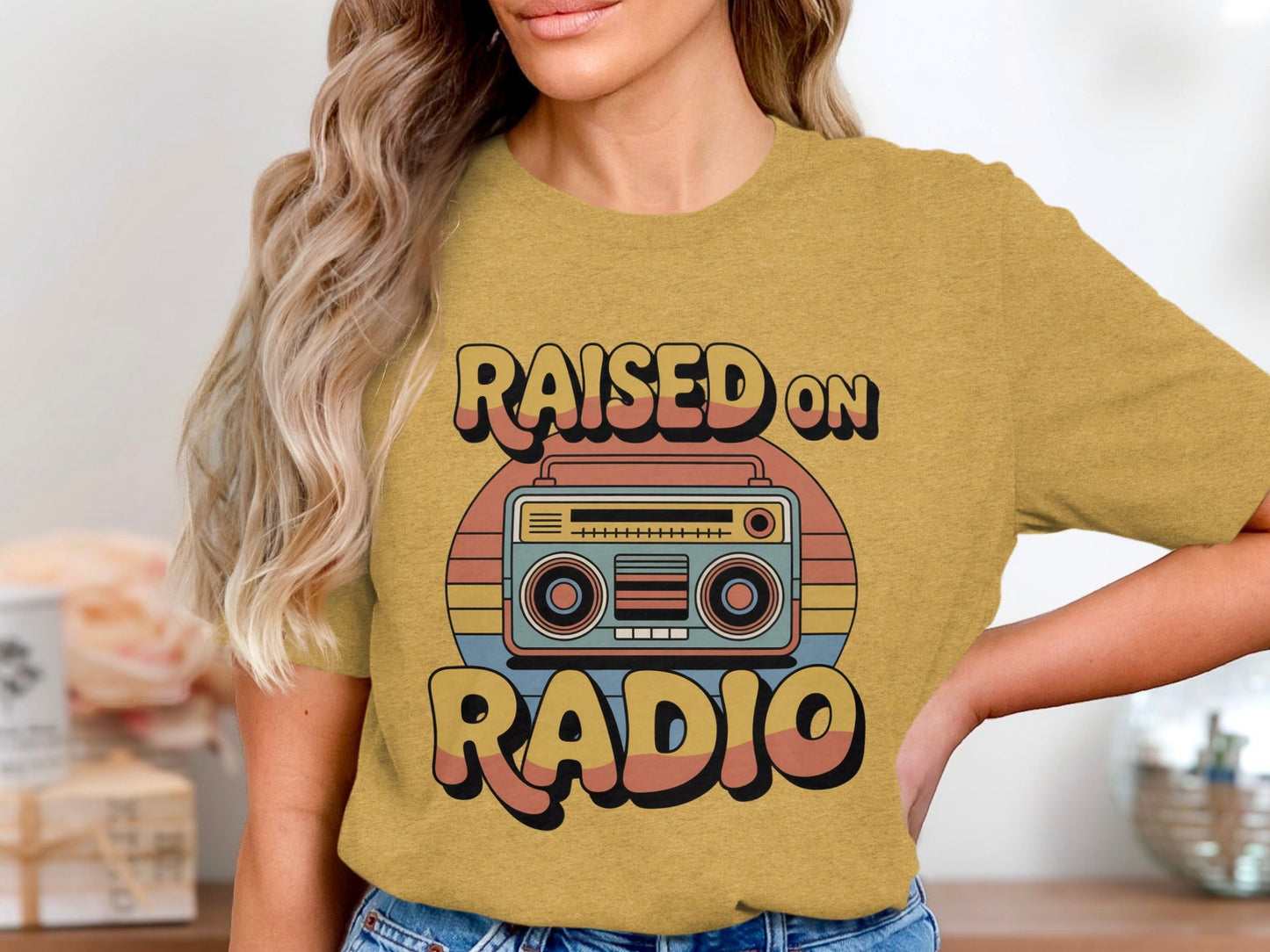 Raised on Radio Retro Boombox Graphic Design T-Shirt