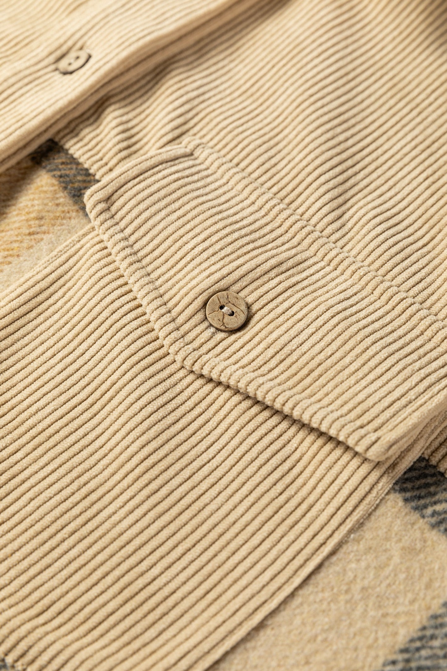 Parchment Retro Plaid Corduroy Patchwork Shacket