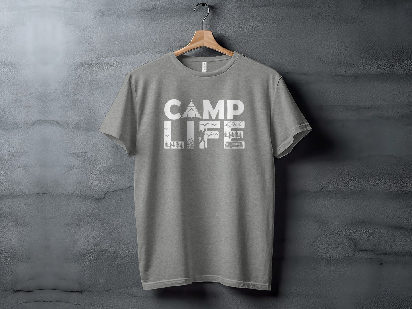 Camp Life Illustration with Tent and Fire Design T-Shirt