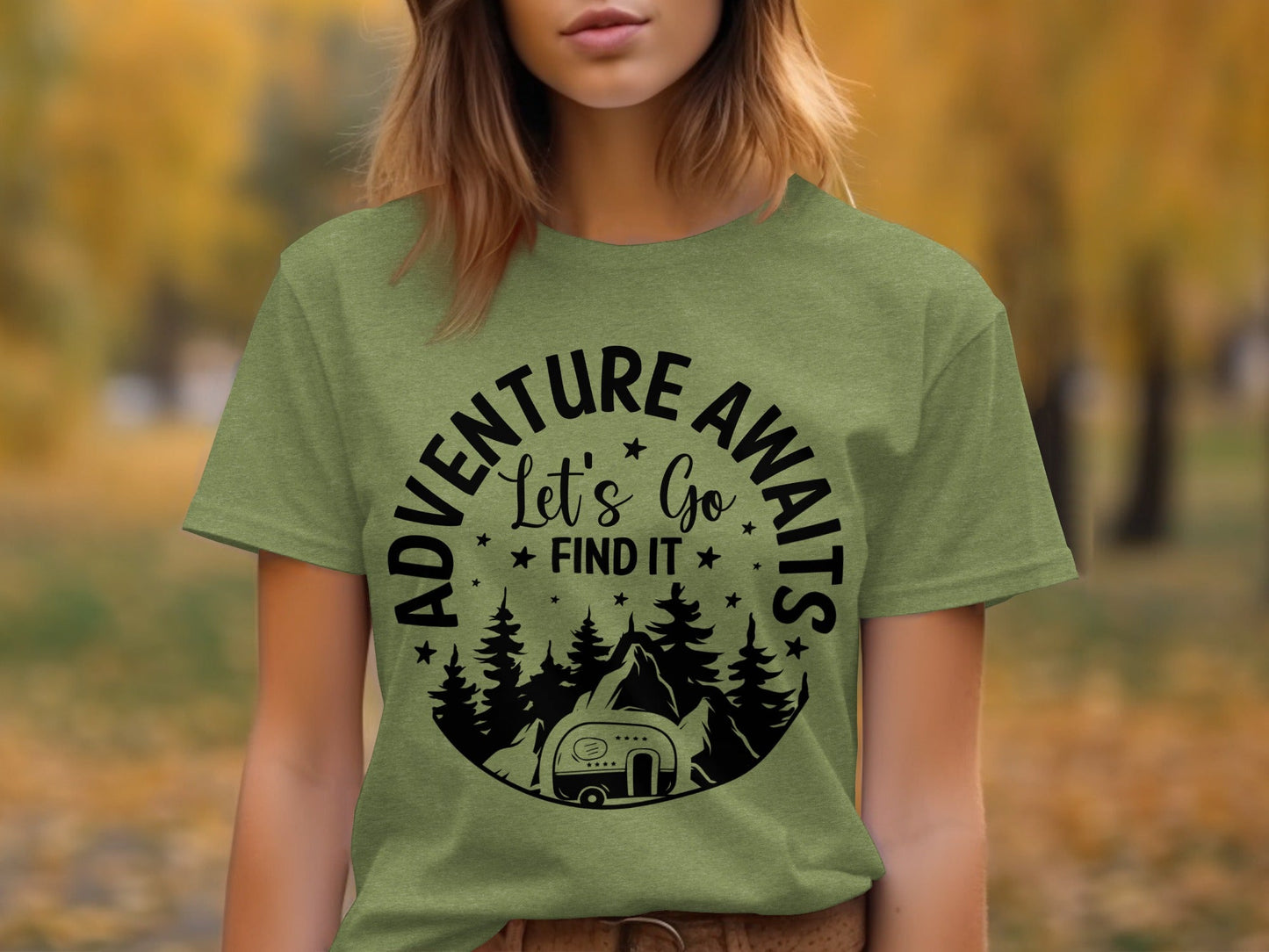 Adventure Awaits Let's Go Find It Silhouette Camper T-Shirt