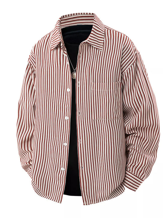 Men's Plus Size Striped Casual Long Sleeve Shirt