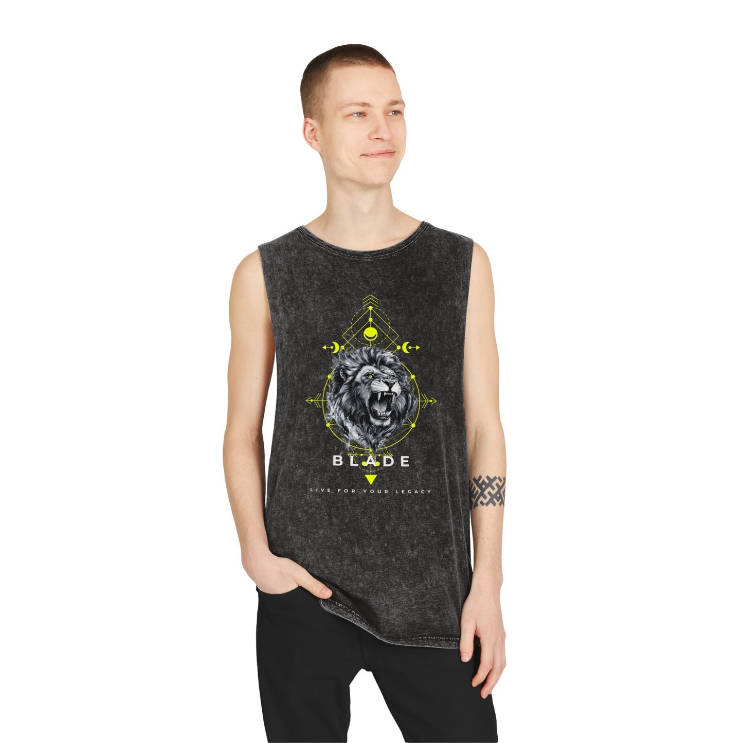 Geometric King White/Neon Green Lion Tank Top