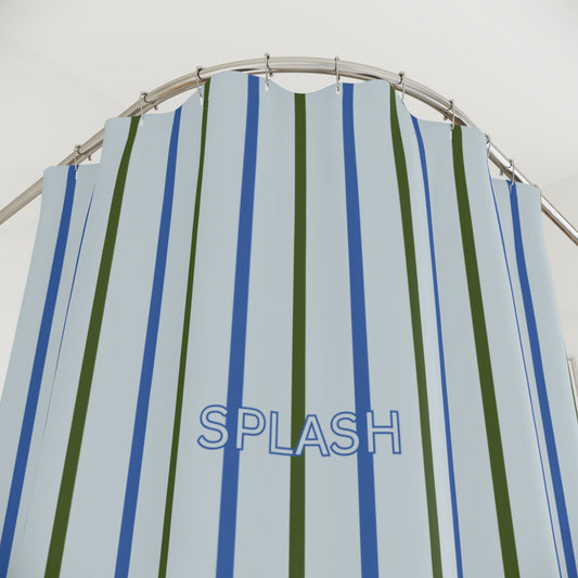 Striped 'SPLASH' Shower Curtain — Coastal Blue & Olive Bath Curtain