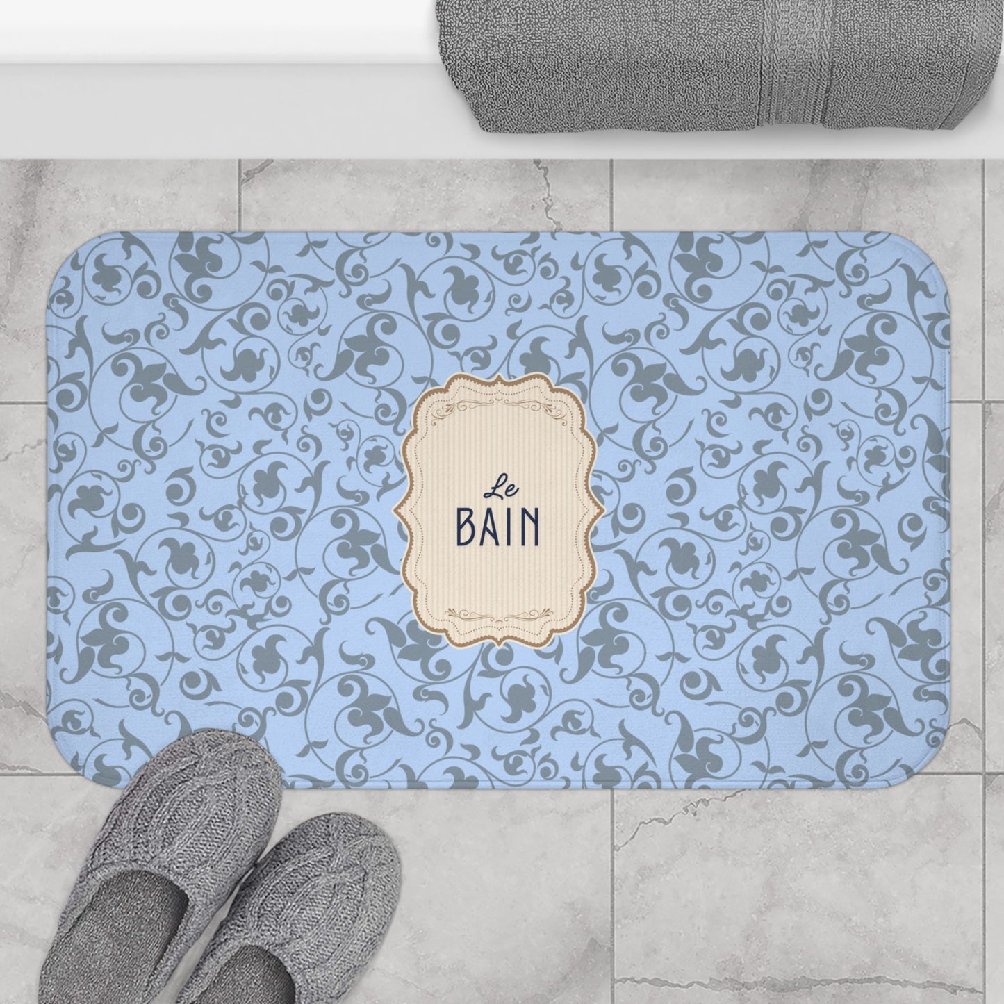 Le Bain French Blue Floral Bath Mat | Elegant French Bathroom Decor