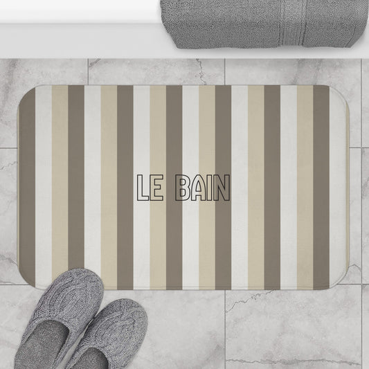 Le Bain Striped Bath Mat — Neutral Beige & Taupe Modern Bathroom Rug