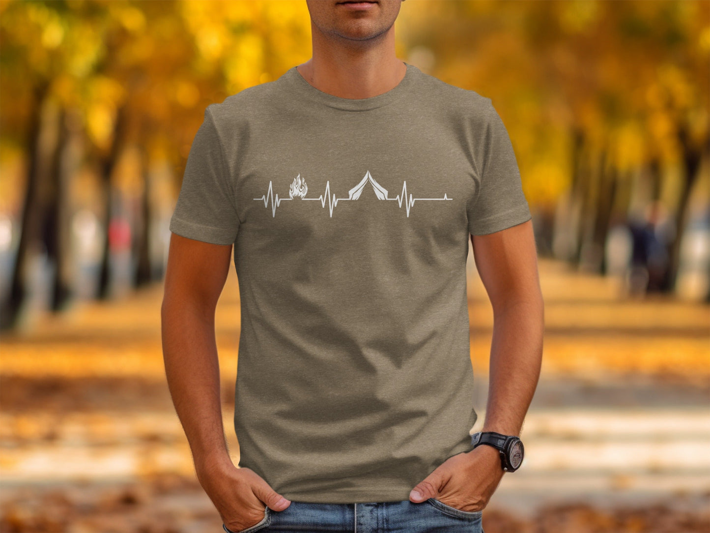 Camping Heartbeat With Tent Plus Fire Summer Camp T-Shirt