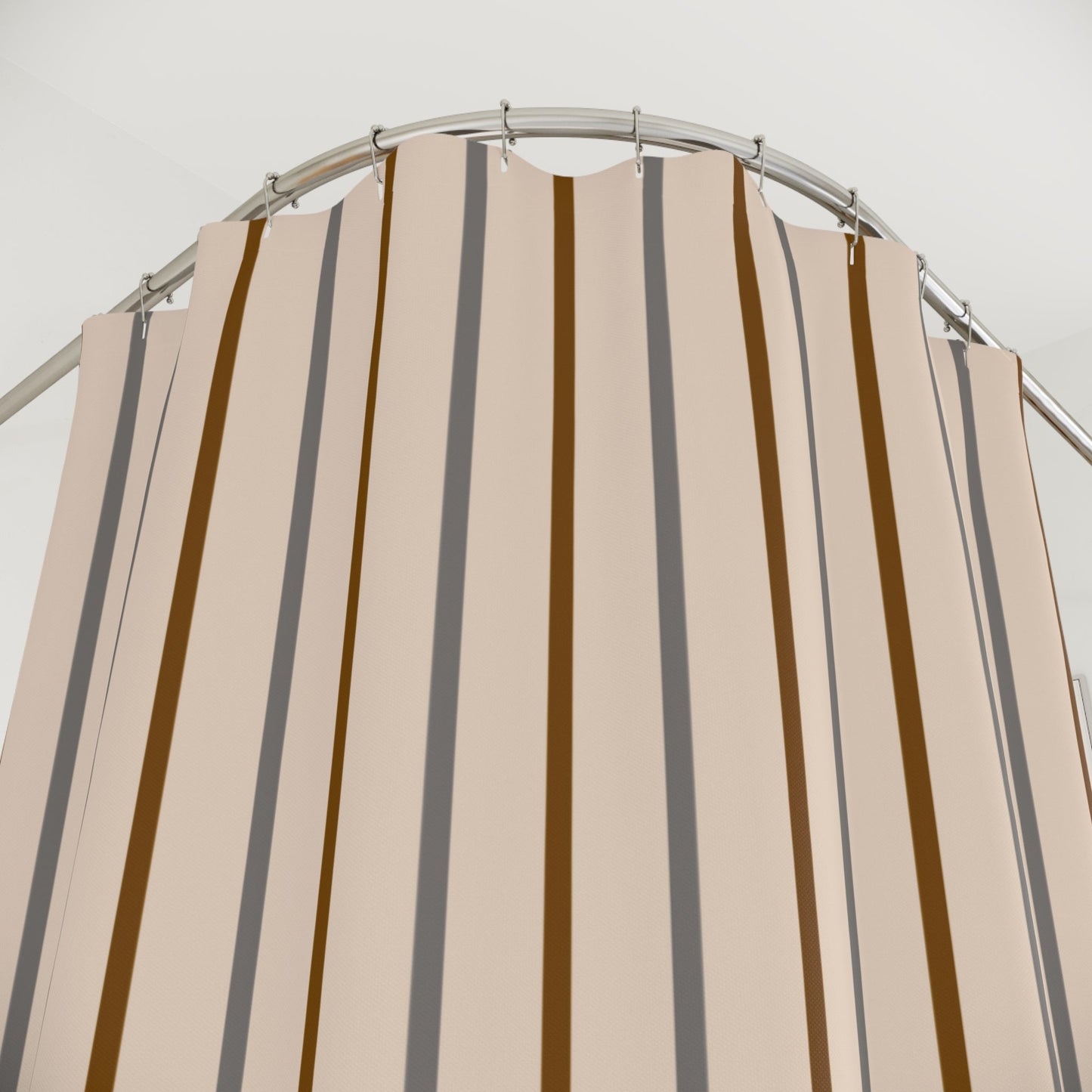 Neutral Vertical Stripe Shower Curtain — Beige & Taupe Modern Bathroom