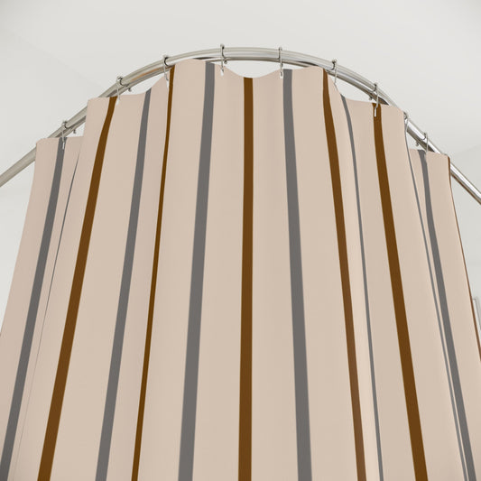 Neutral Vertical Stripe Shower Curtain — Beige & Taupe Modern Bathroom