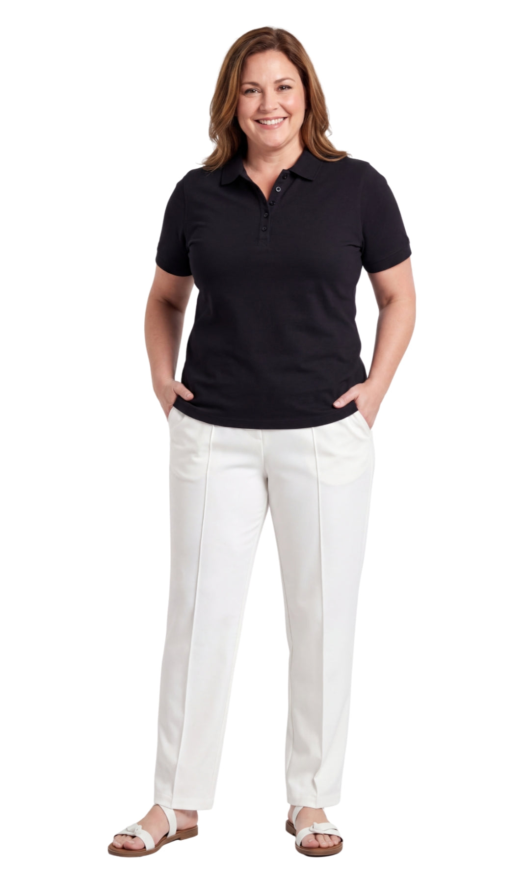 Women's Short Sleeve Pique Knit Polo Shirt in Relaxed Fit Pocketless Jersey