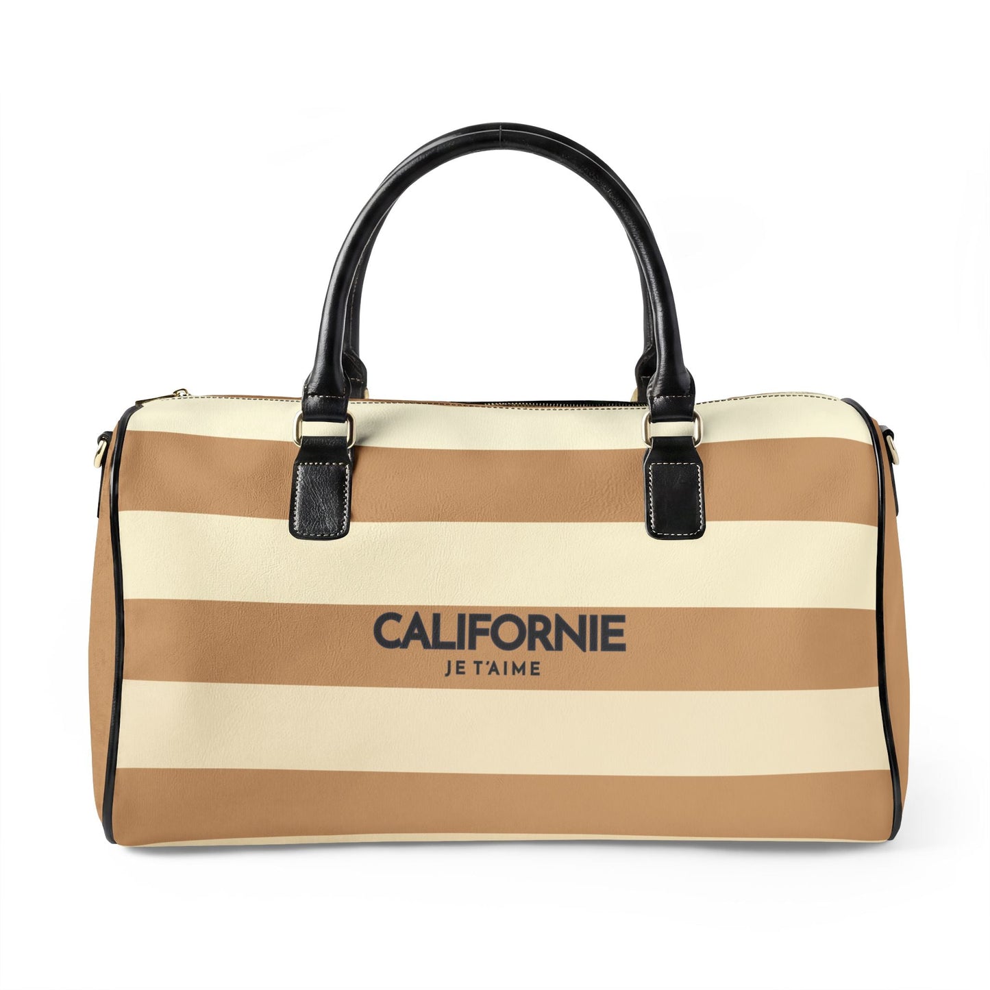 California Lover Leather Travel Bag — TAN Striped Weekender Duffle