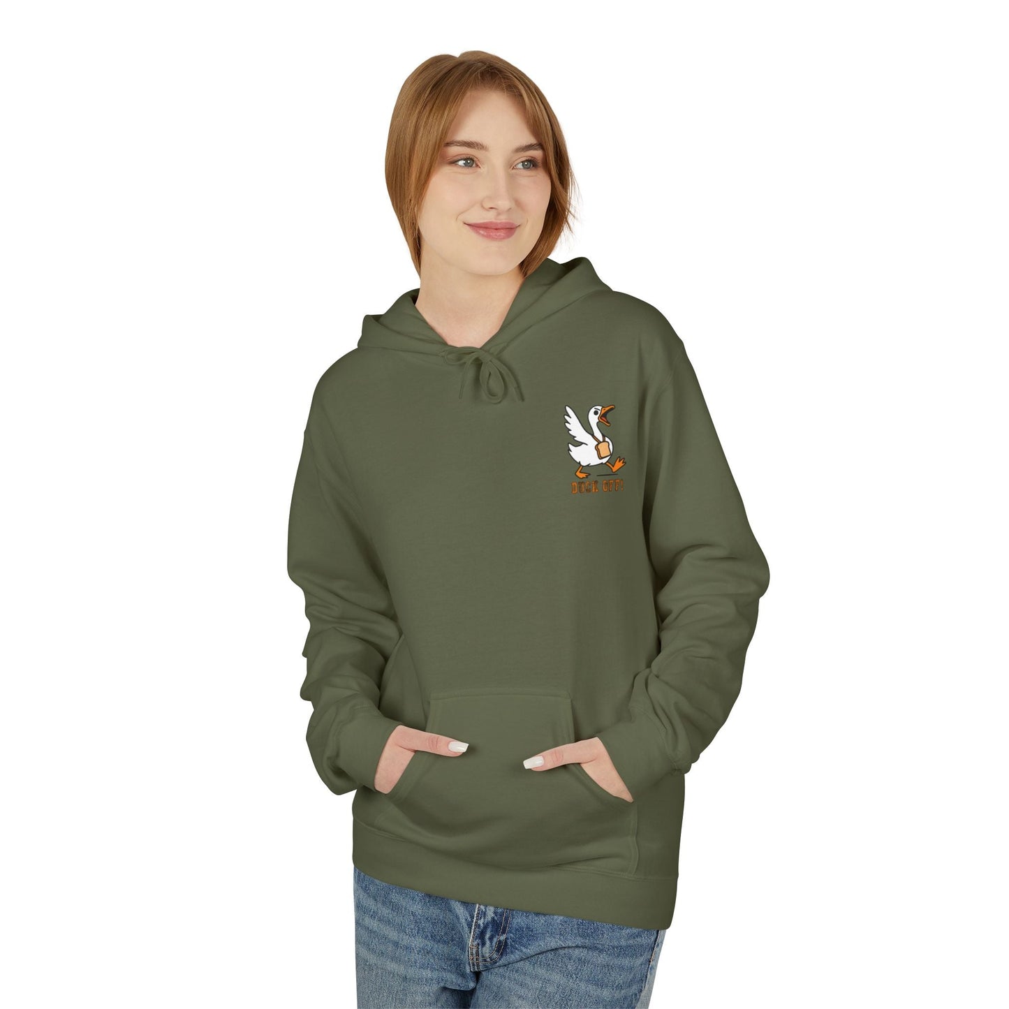 Duck Off Funny Hoodie - Unisex Fleece Pullover for Animal Lovers