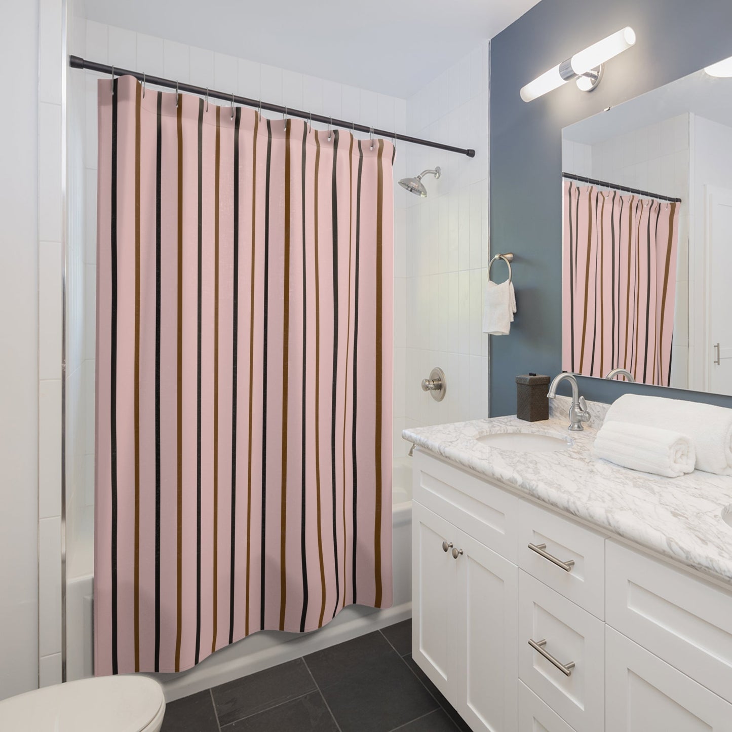 Sophisticated Pink Striped Shower Curtain — Modern Bath Accents