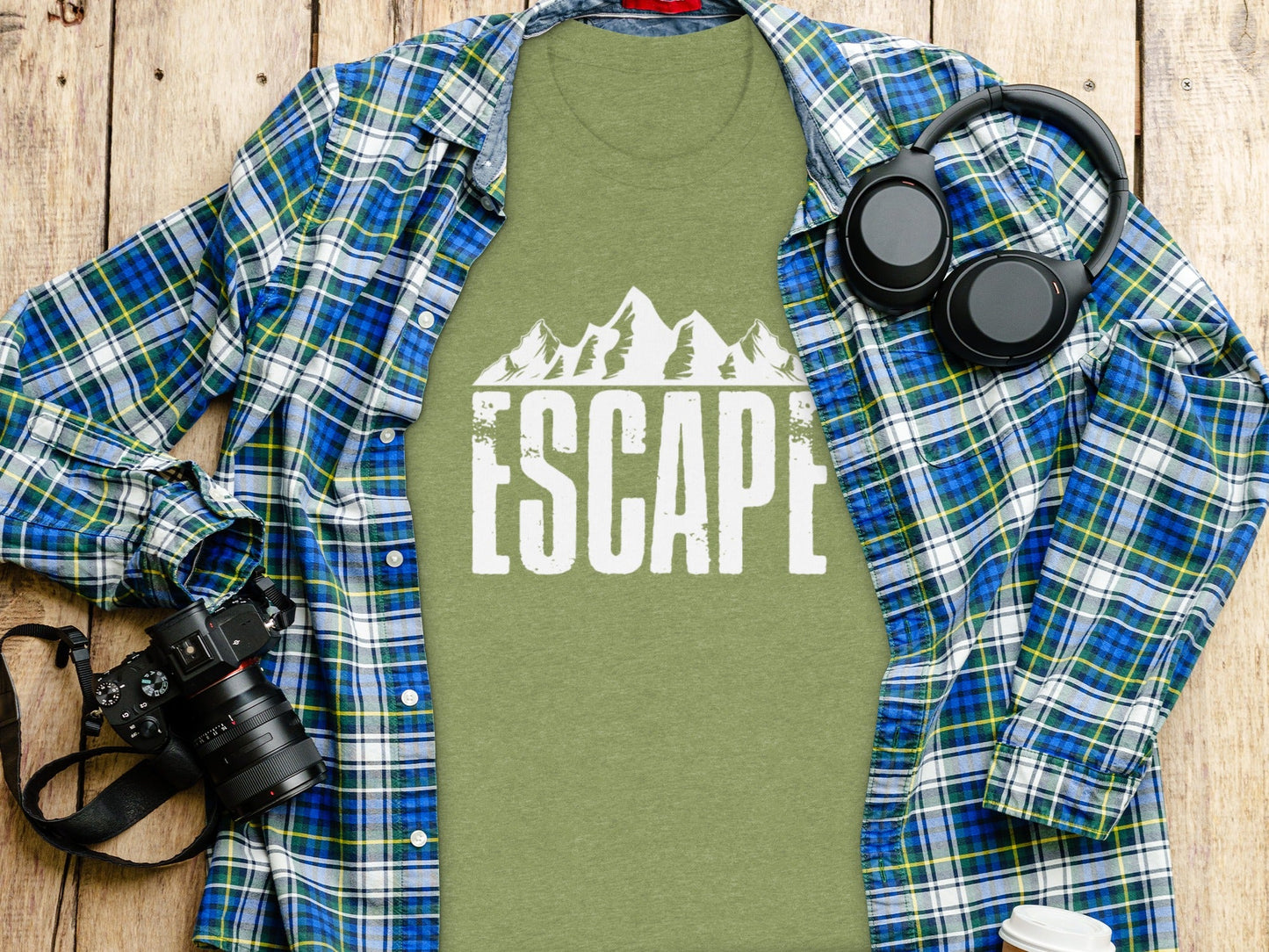 Escape Into The Mountains Outdoor Adventure Design T-Shirt