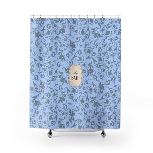 French Blue  'Le Bain' Elegant Floral Shower Curtain | Vintage Bath Decor