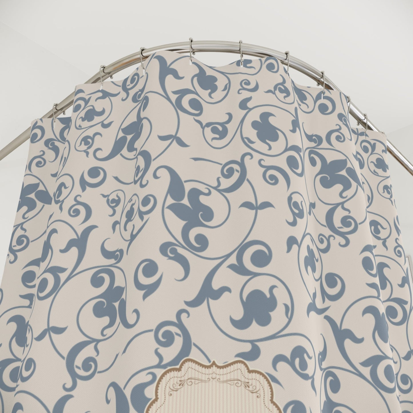 French 'Le Bain' Elegant Floral Shower Curtain | Neutral Beige Vintage Bath
