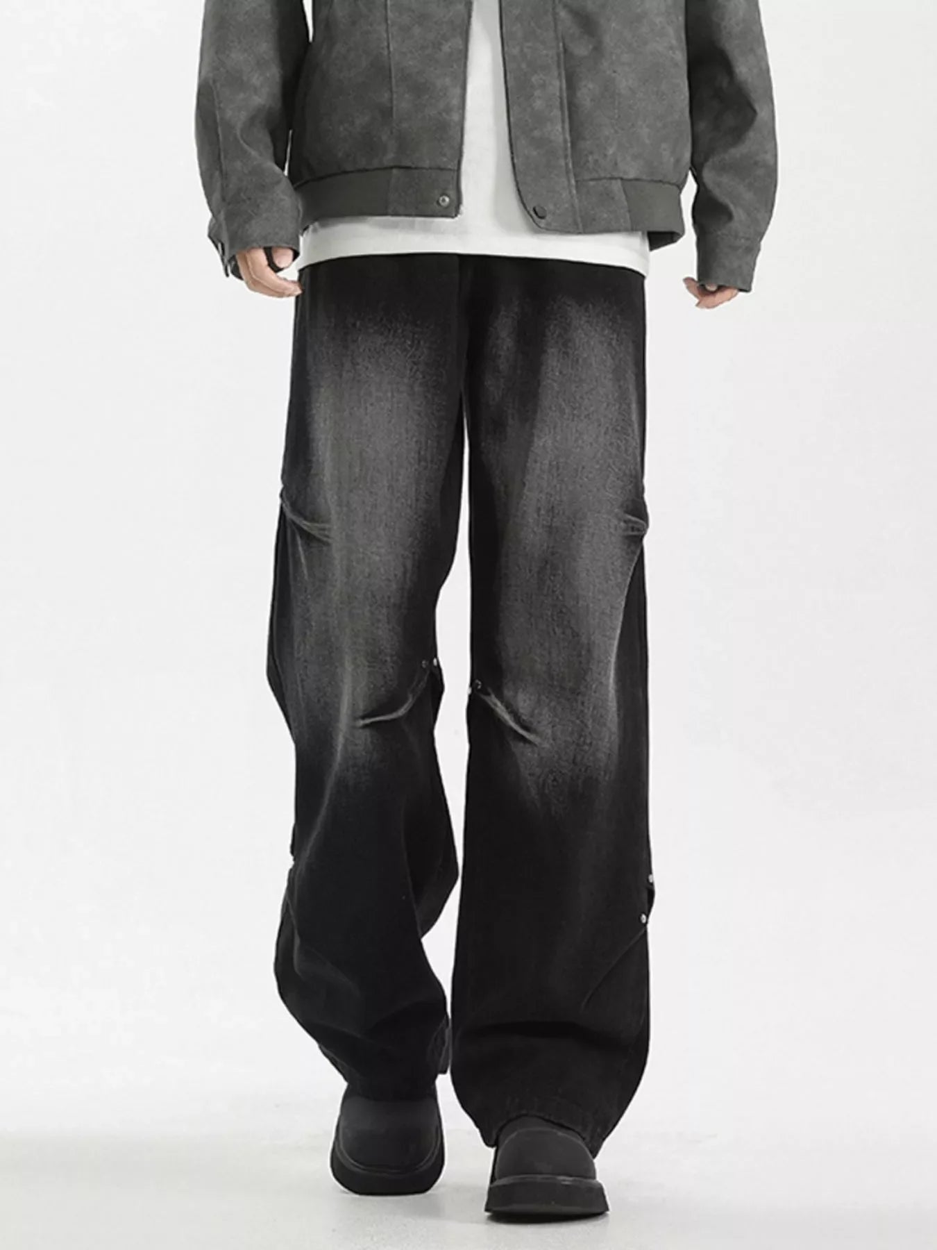 Men's Full Size Wash Wide Leg Jeans Plus Size