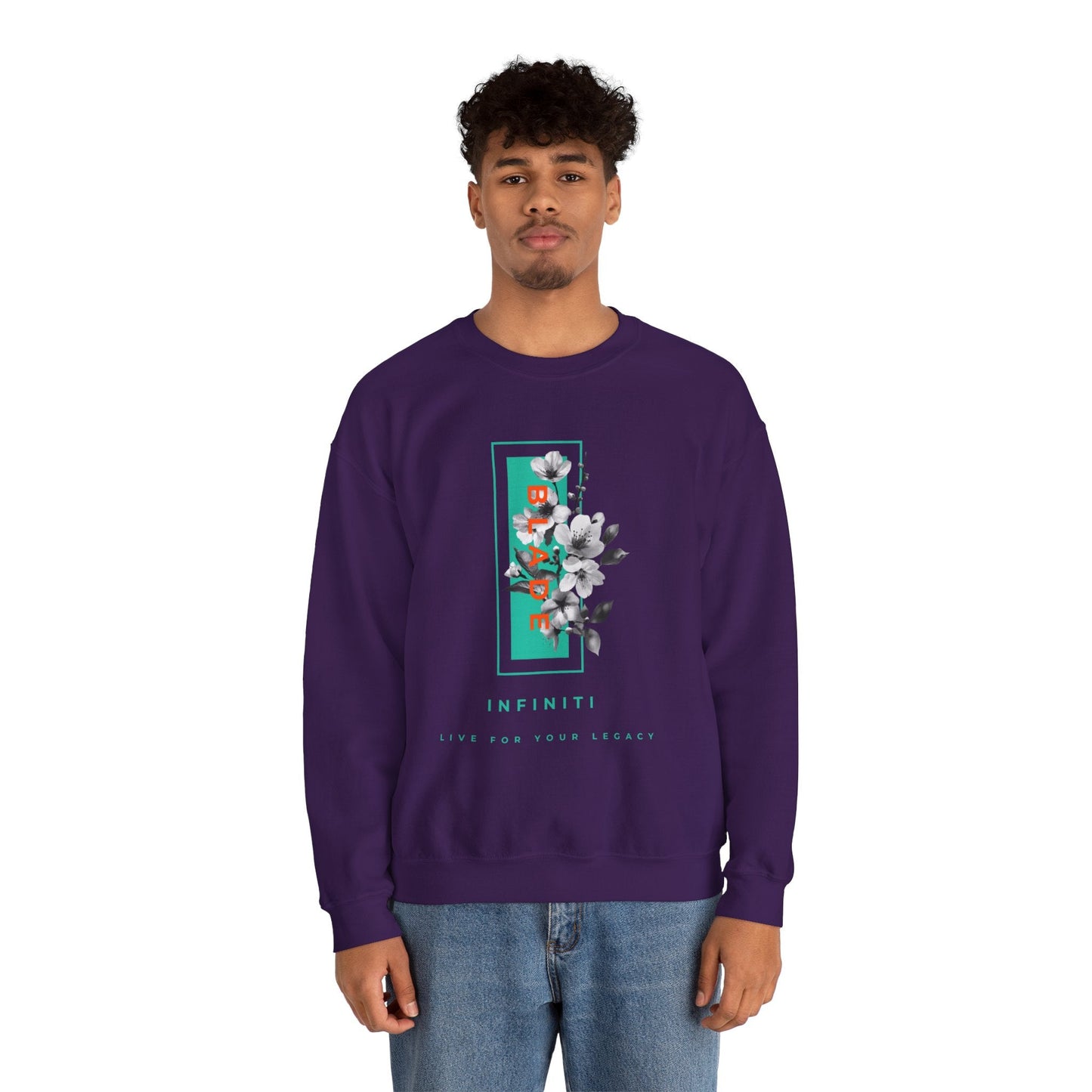 Bloom Bae Teal/Orange Floral Unisex Crewneck Sweater
