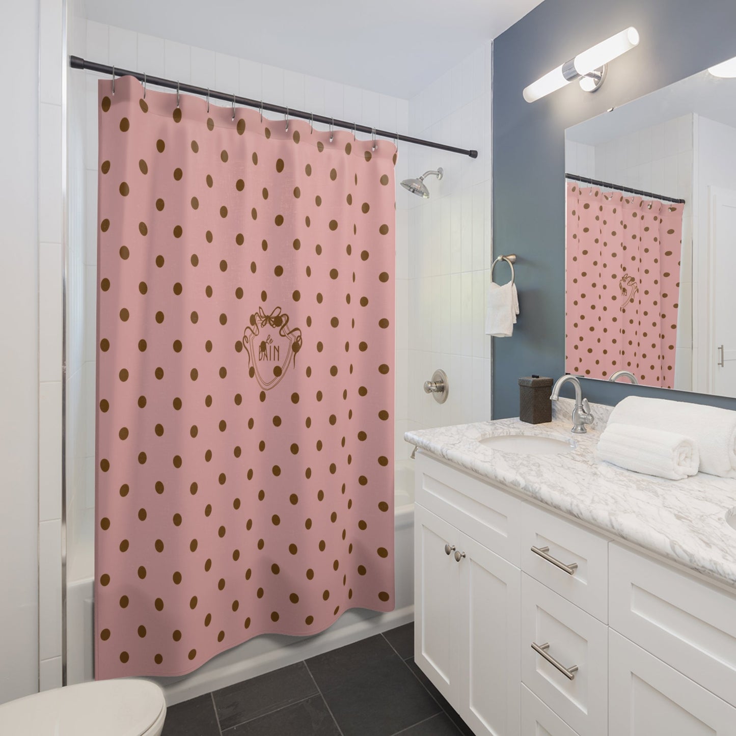Polka Dot 'Le Bain' Shower Curtain – Pink & Brown Bathroom Decor