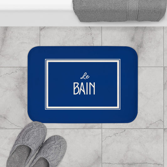 Le Bain Sea Blue Bath Mat — French Bathroom Rug with Modern Border