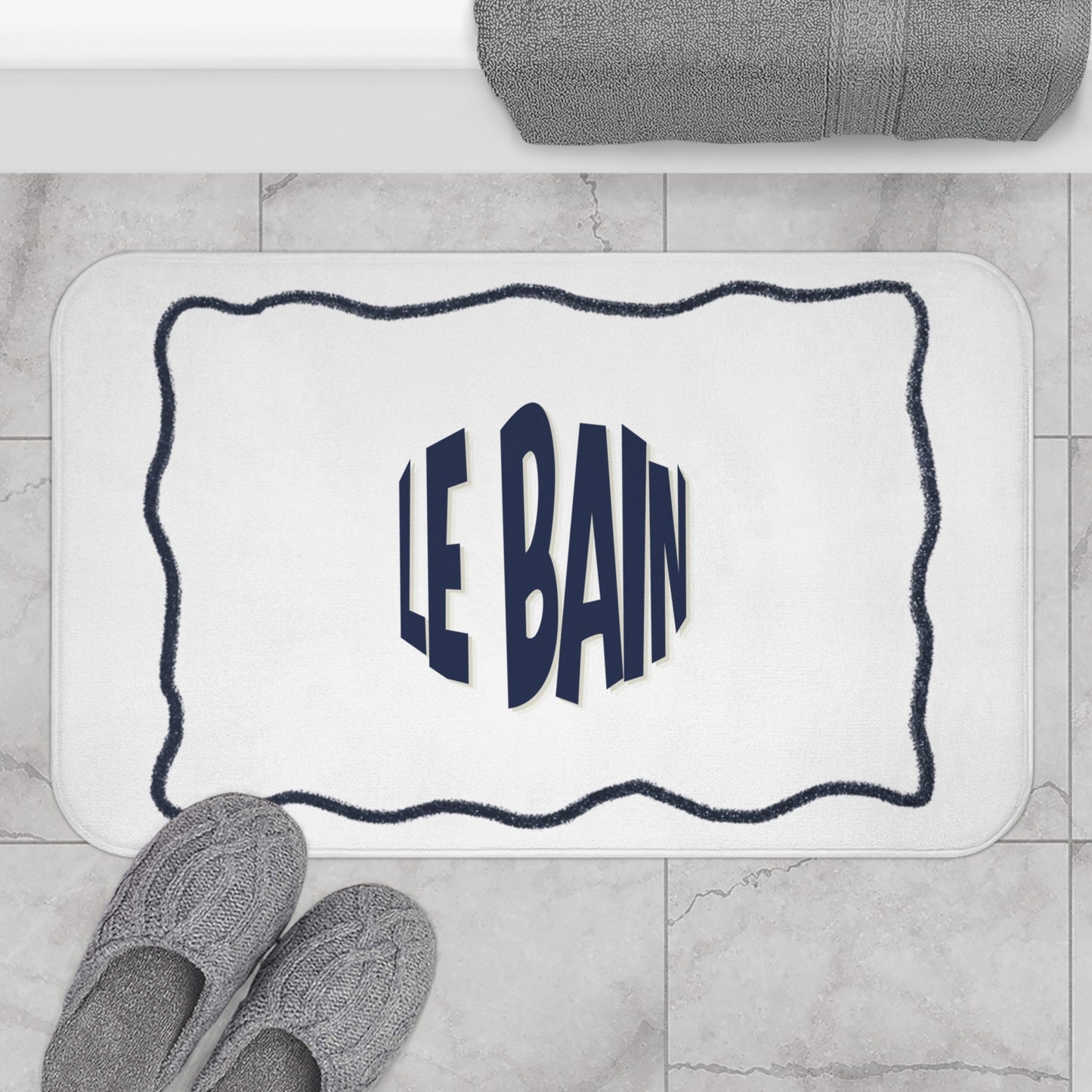 Le Bain Crisp WHITE Bath Mat | White French Bathroom Mat
