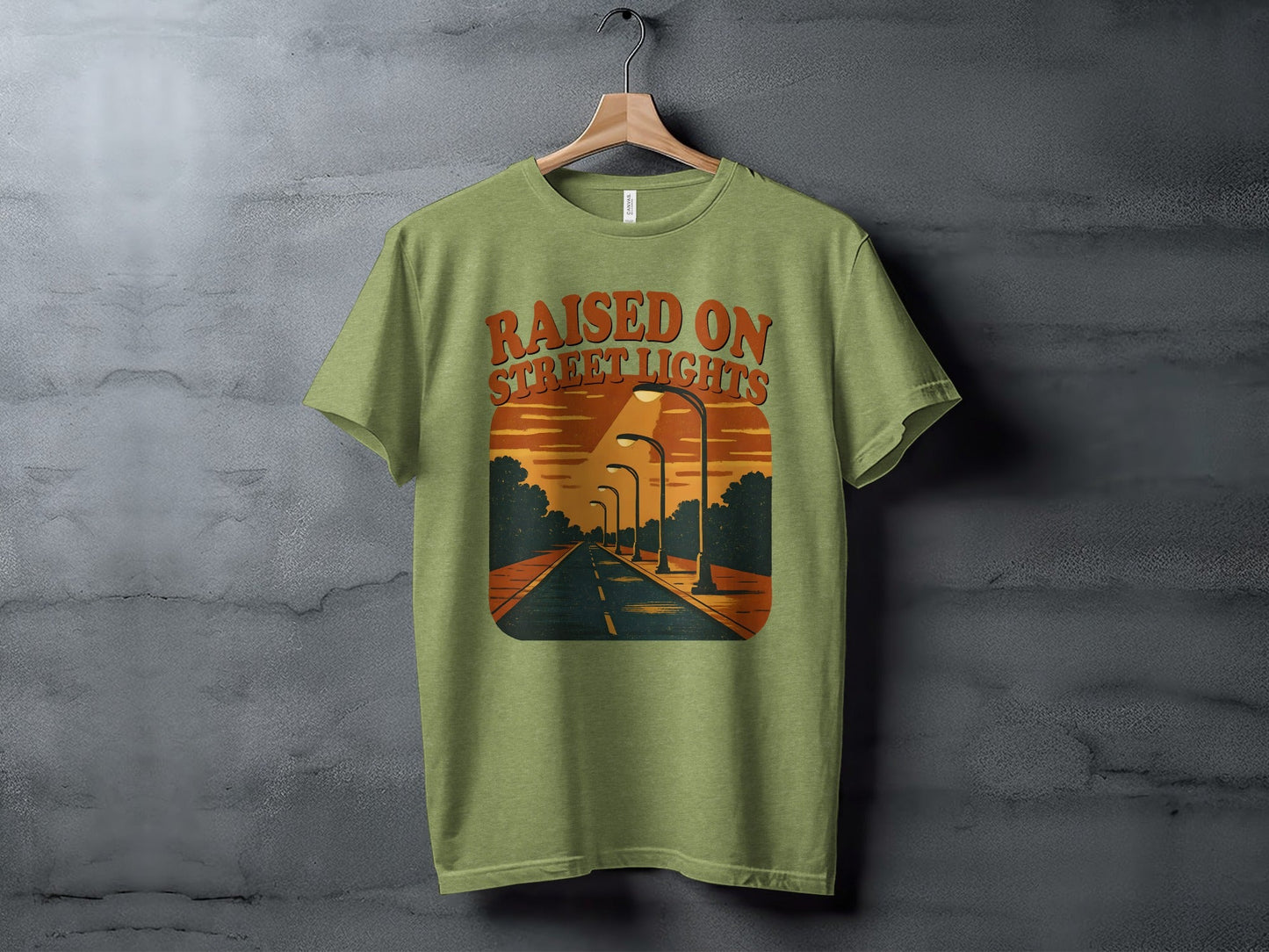 Raised On Street Lights Road Scene Graphic Design T-Shirt