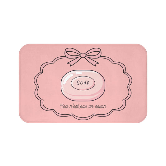 René Magritte 'Ceci n'est pas un savon' Bath Mat, Light PINK  | Art inspired Decor