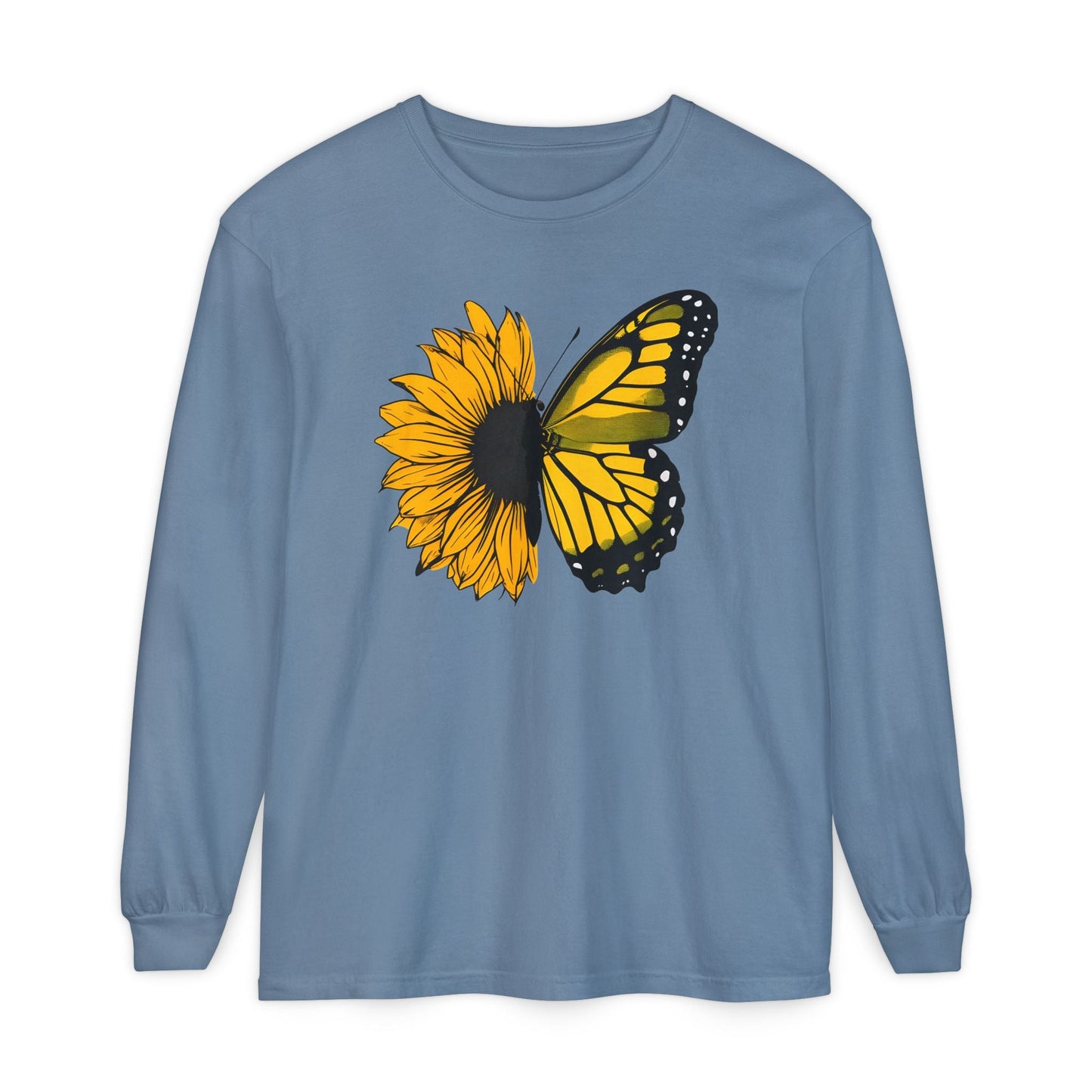 Sunflower Butterfly Long Sleeve Tee - Boho Nature Lover Shirt - Eco-Friendly Spring Fashion