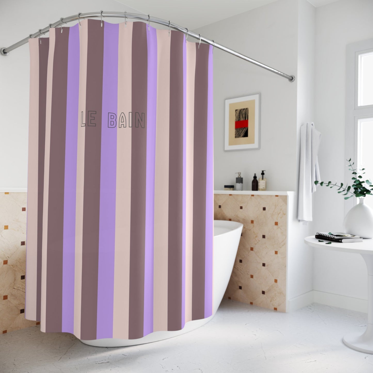 Striped 'Le Bain' Shower Curtain — Lavender & Mauve Modern Bathroom Decor