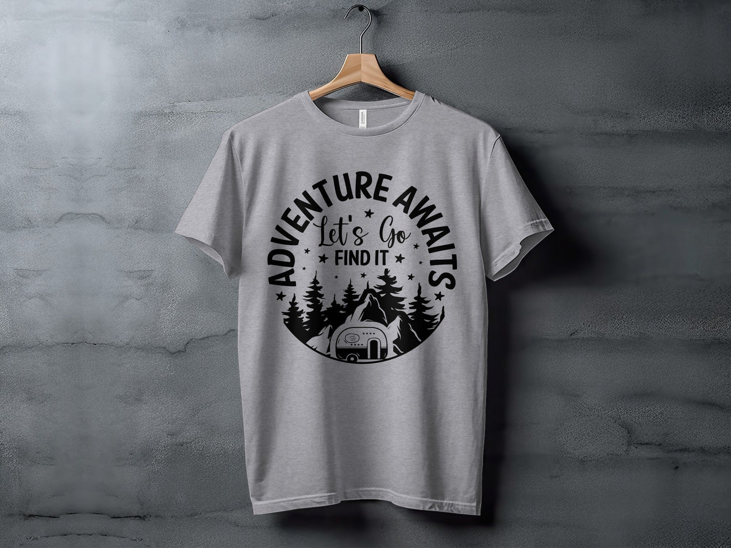 Adventure Awaits Let's Go Find It Silhouette Camper T-Shirt