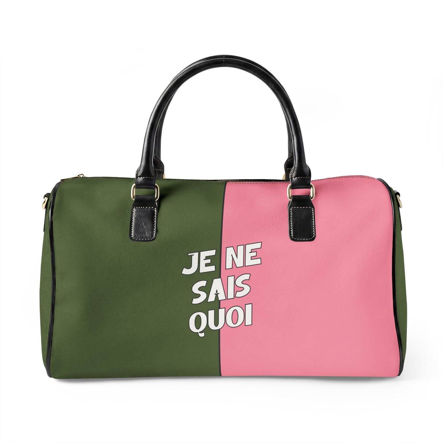 Je Ne Sais Quoi Leather Travel Bag – Pink & Olive Weekender Duffle