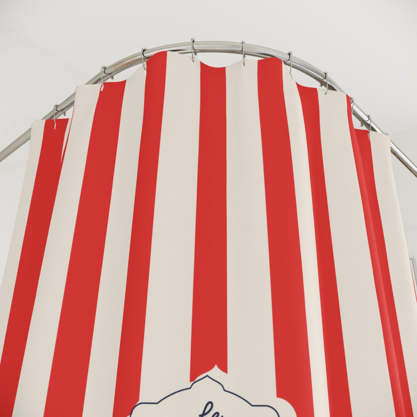 Shower Curtain — RED Striped French 'Le Bain' Bathroom Decor