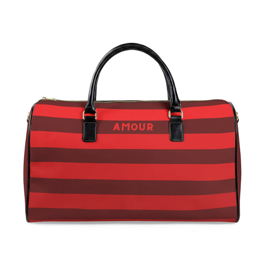 AMOUR Red Striped Leather Travel Bag, Romantic Gift