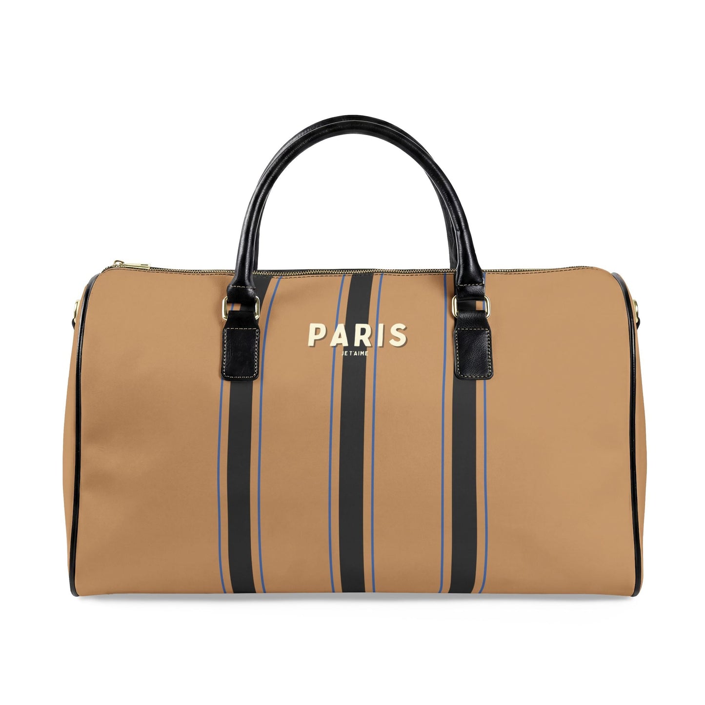 Paris Je T'aime Leather Weekender Bag — Deluxe Stripped Travel Duffle