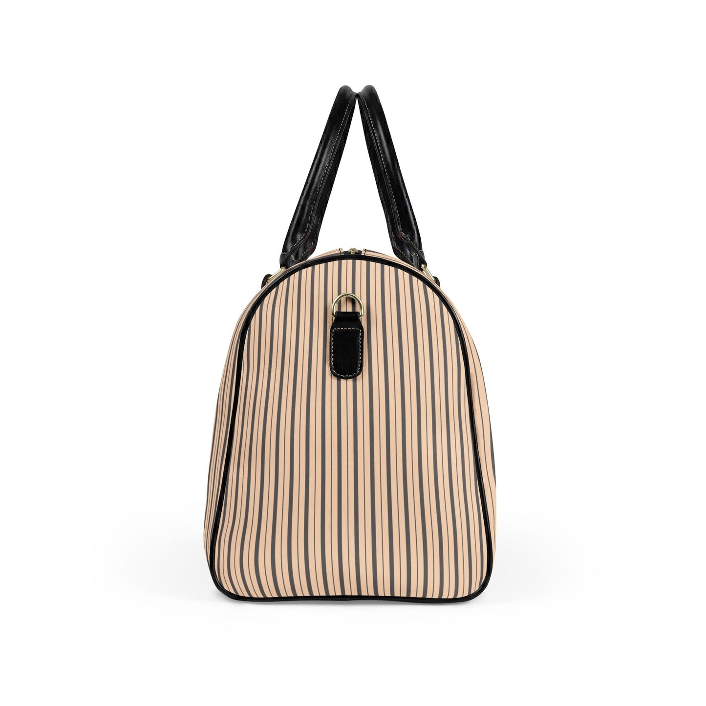 Modern Preppy Leather Travel Bag, BON VOYAGE – Grey/Tan Striped Weekender Duffle
