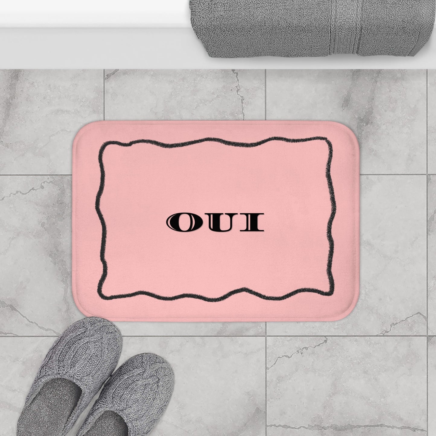 OUI Pink Bath Mat — Feminine French Bathroom Rug