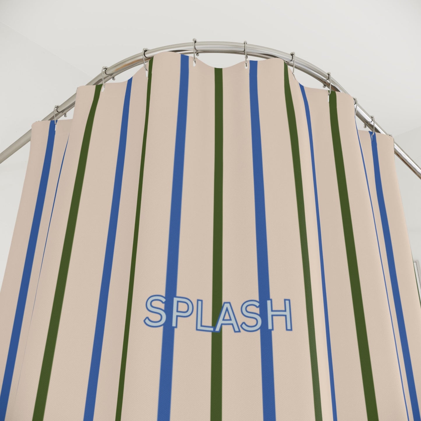 Playful 'SPLASH' Shower Curtain — Beige and Blue Modern Bath Curtain