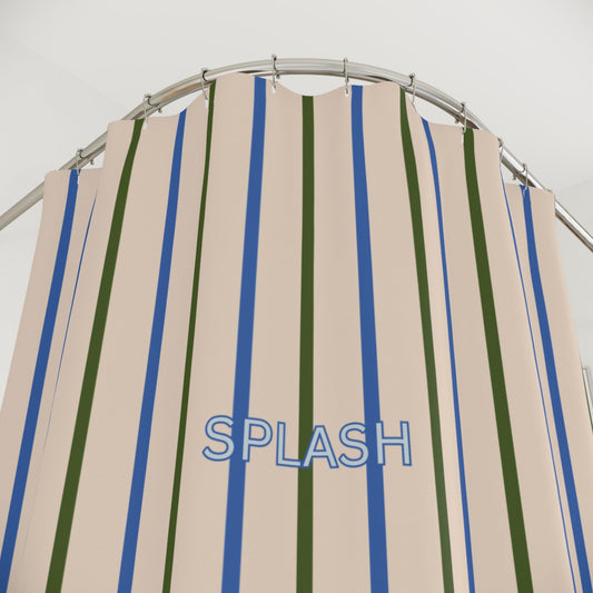 Playful 'SPLASH' Shower Curtain — Beige and Blue Modern Bath Curtain