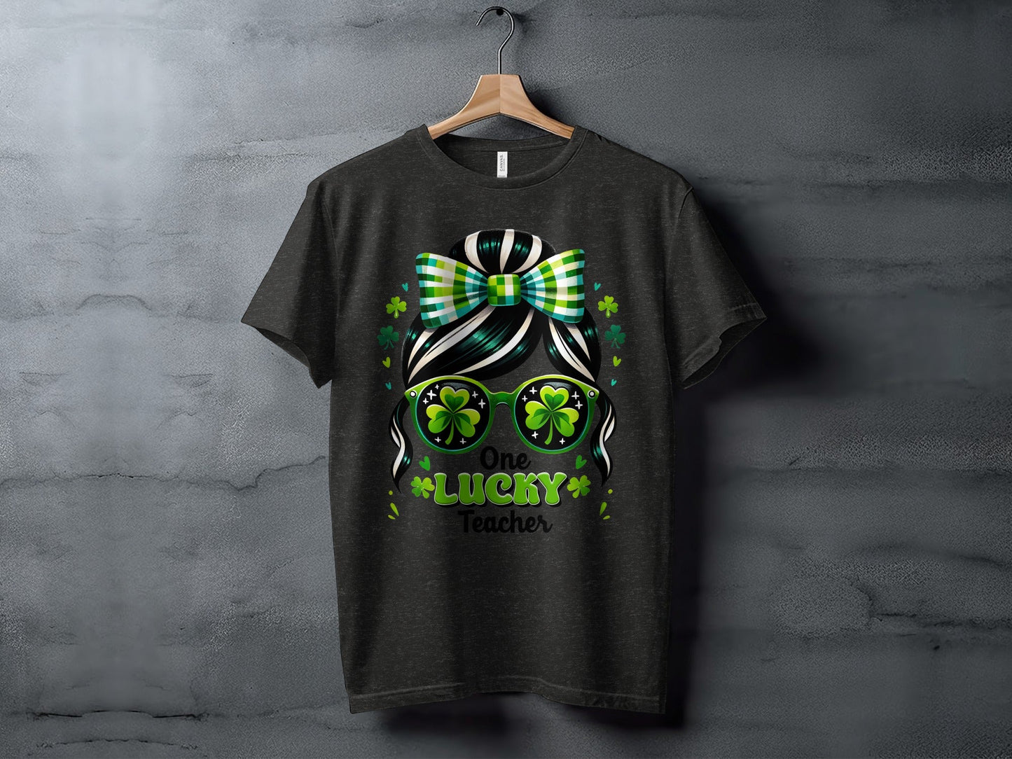 One Lucky Teacher Shamrock Sunglasses Graphic Design T-Shirt