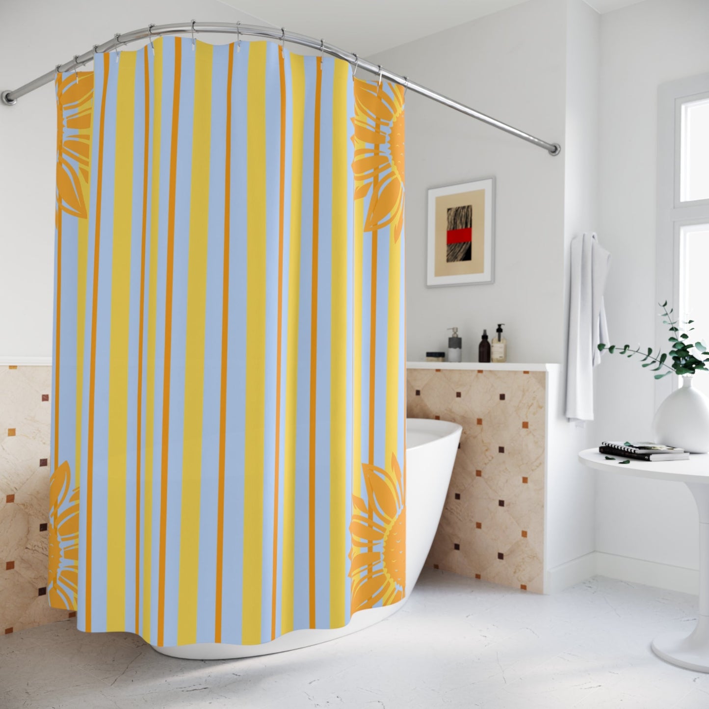 Preppy Sunflower Stripe Shower Curtain — Cute Kid's Bathroom Decor