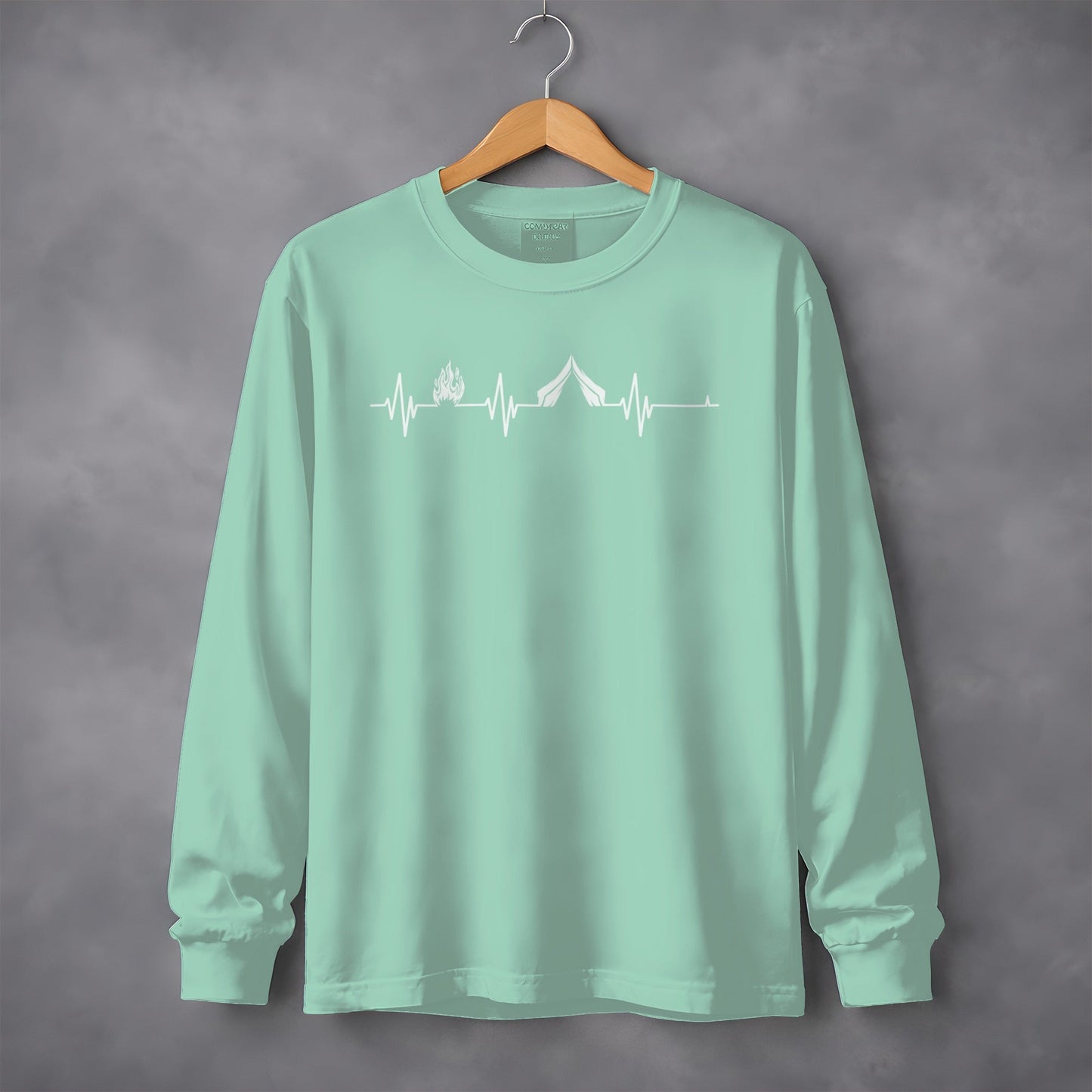 Camping Fire Tent Heartbeat Outdoor Adventure Long Sleeve T-Shirt