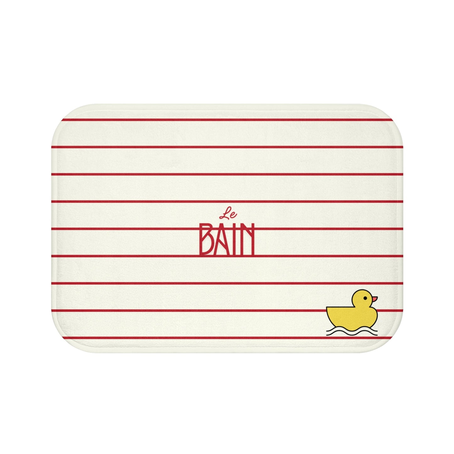 Rubber Duck Bath Mat – Cute 'Le Bain' Red Striped Bathroom Rug for Kids