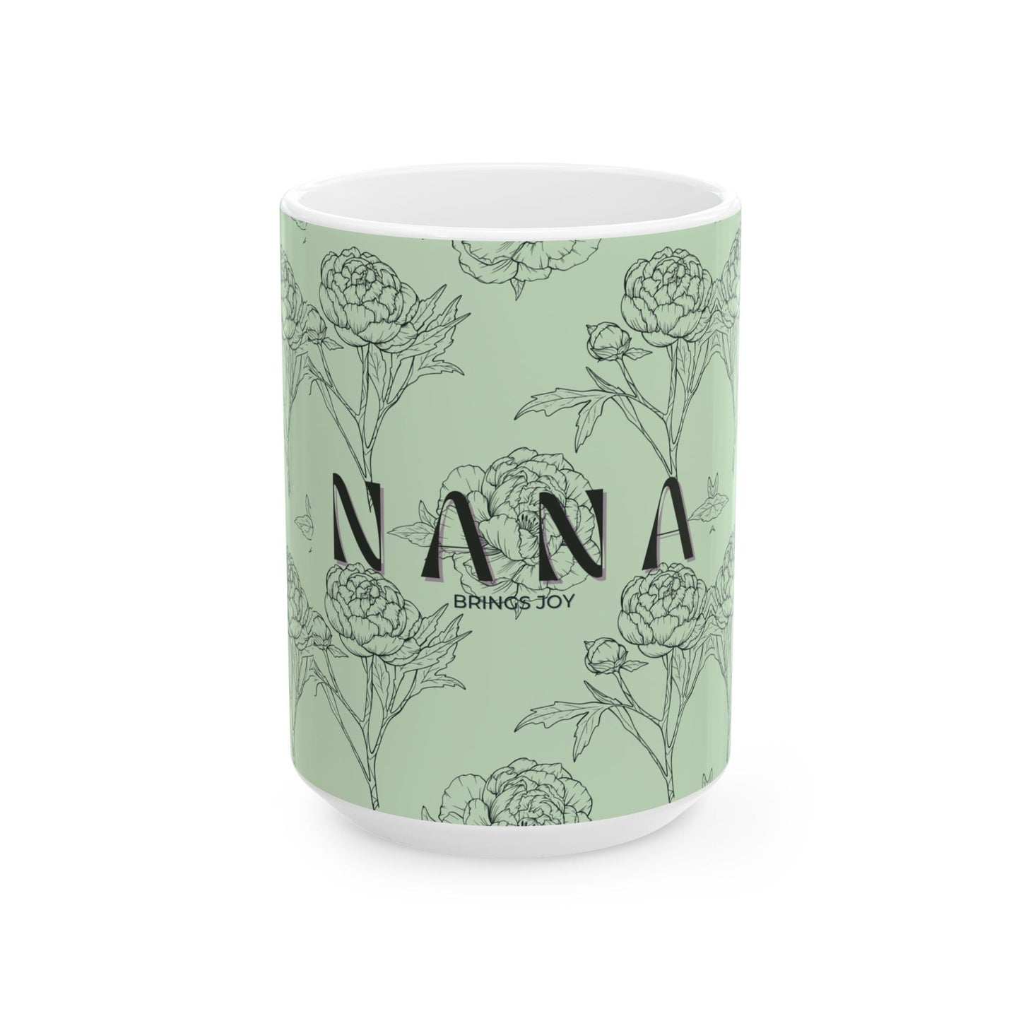 Floral NANA Ceramic Mug, Pastel Green, Grandma gift