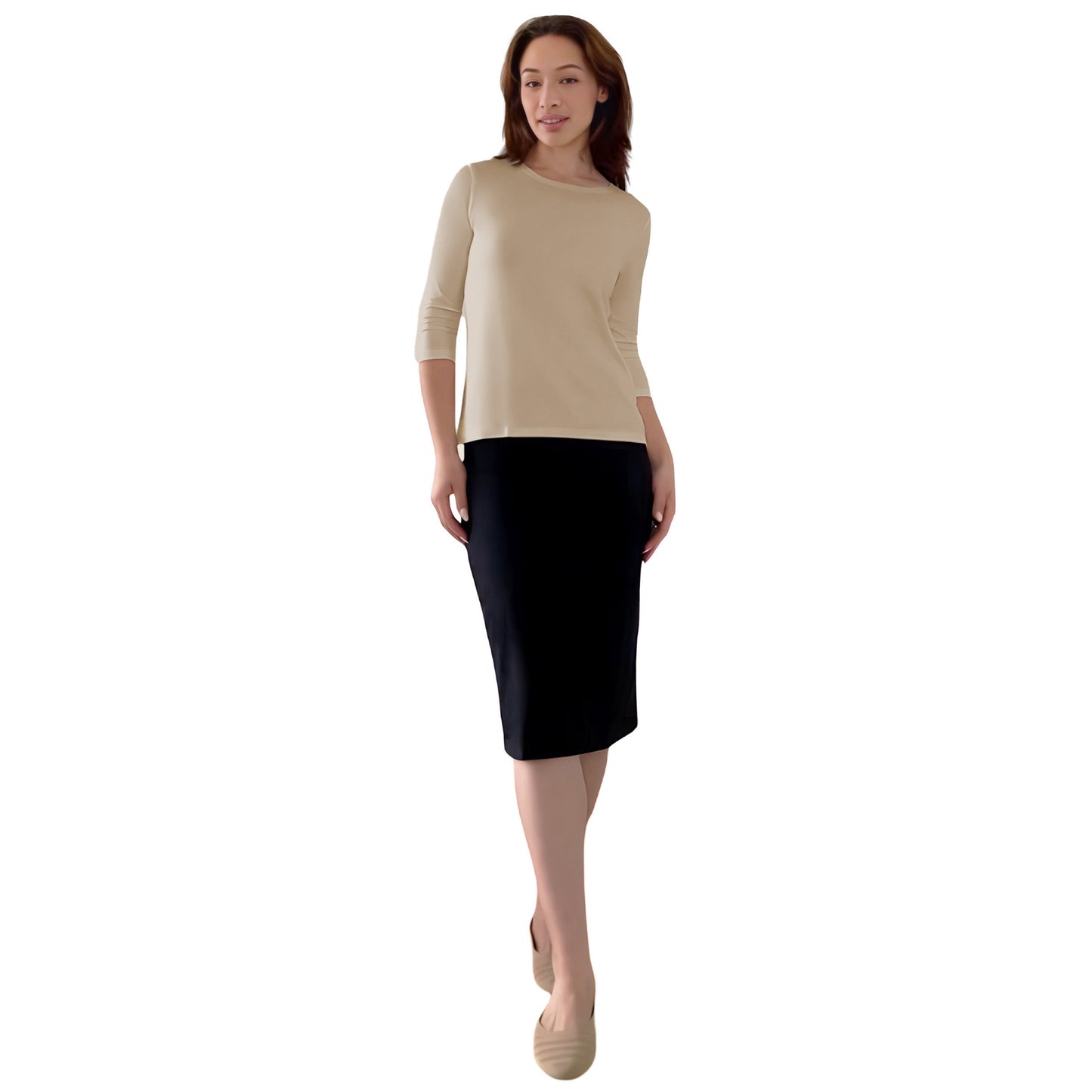 Modest 3/4 Sleeve Layering Shell with Below Collarbone Neckline